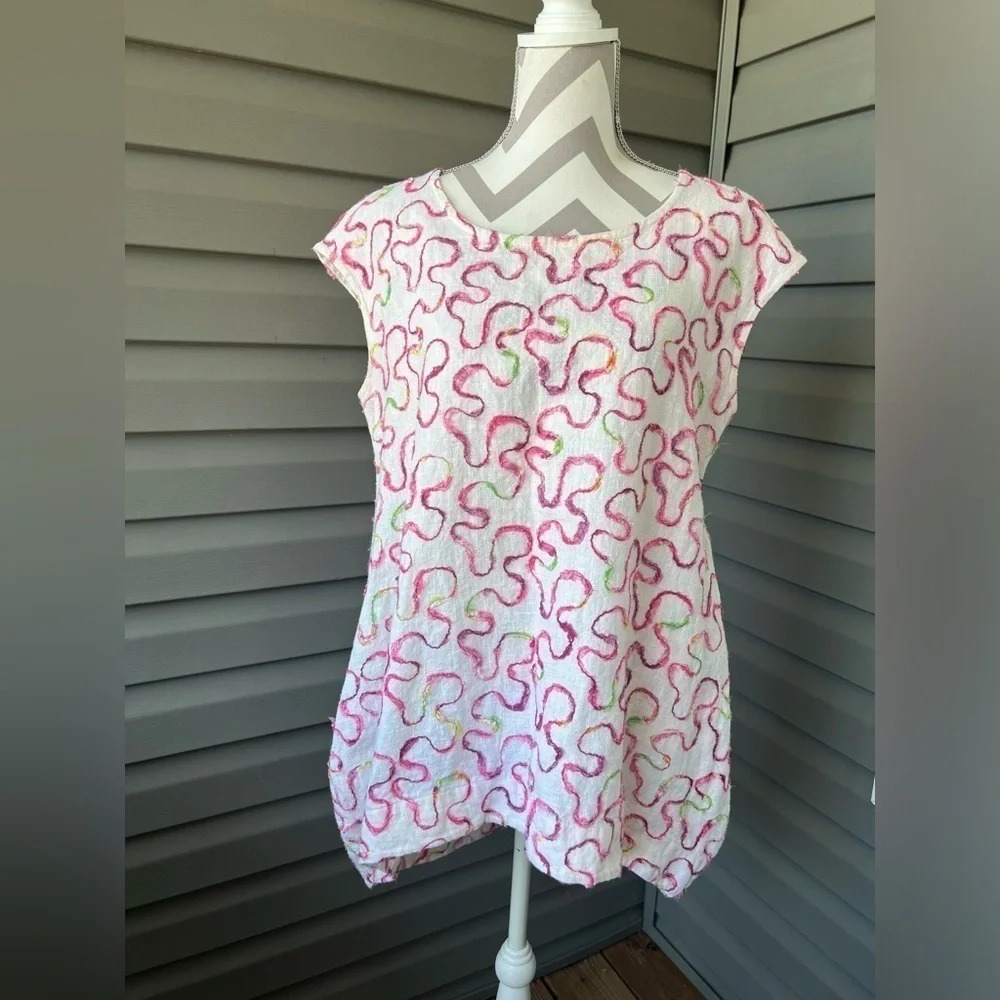 Bryn Walker Women Cap Sleeve HiLow Linen Blend Top Sz M